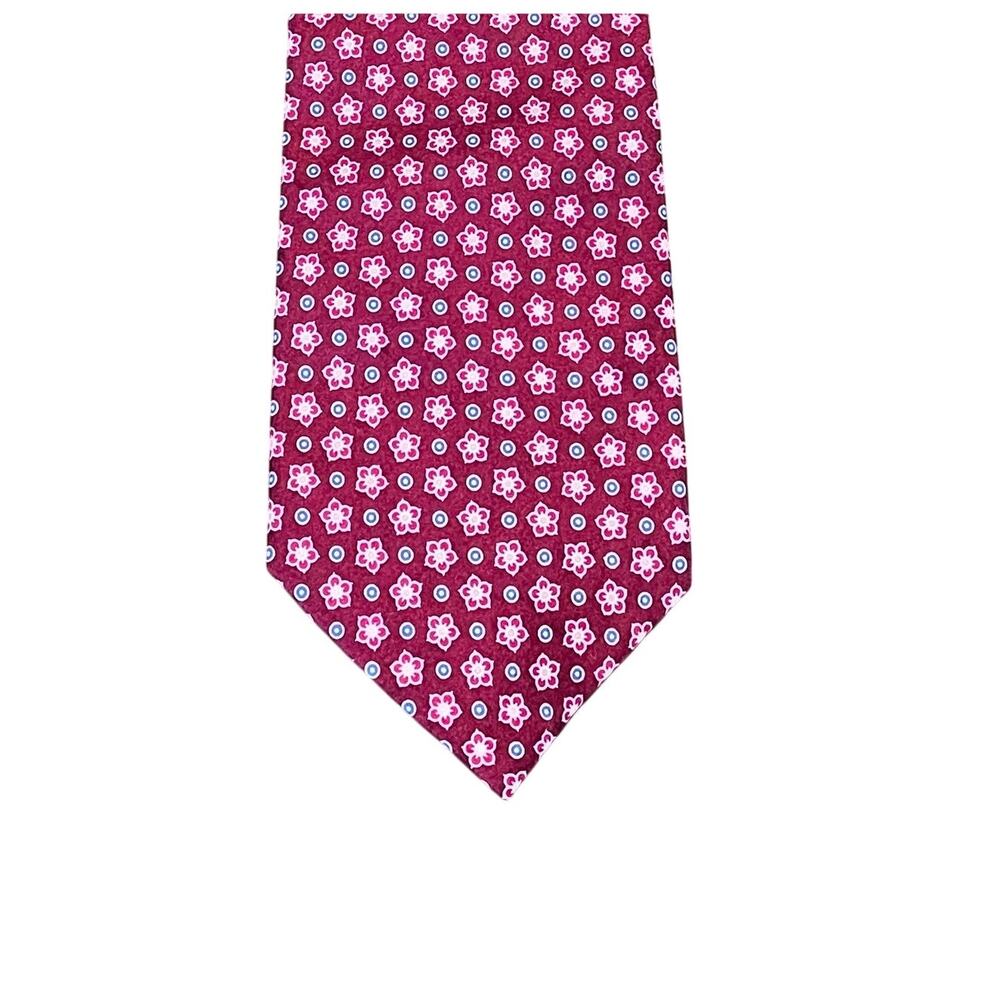 Pacha Class Paris Floral Silk Tie, Red, Pink, Handmade, 57"